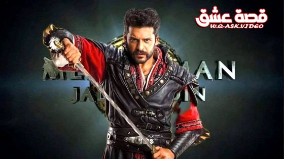 Male action character in black armor with red accents, wielding a raised sword in a dramatic promotional poster on a dark background with a watermark in the corner.